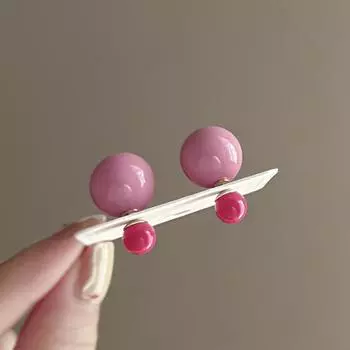 Милые и милые розовые серьги-шарики для женщин с модным дизайном и сочетанием цветов розовый