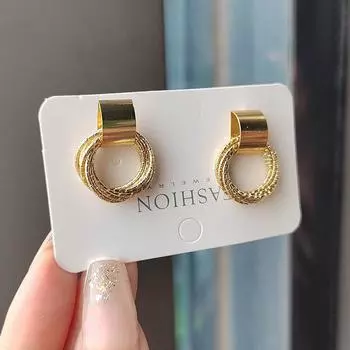 Милые и простые серьги-гвоздики в стиле «Темперамент», полые круги, многослойные серьги-гвоздики с обмоткой.