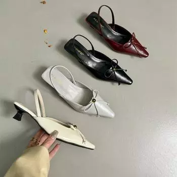 Милые и сексуальные туфли на высоком каблуке с острым носком, сандалии с бантом и сумкой на голове, женственные туфли с ремешком сзади 35 красный