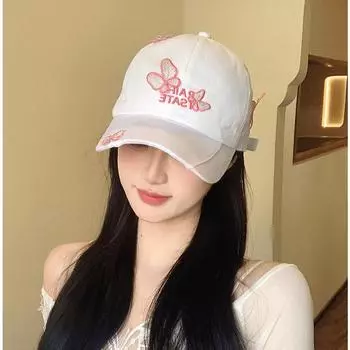 Милые и симпатичные бейсболки с кружевными бабочками для женщин в корейском стиле с вышитыми буквами и широкими полями для мужчин 56-58cm белый
