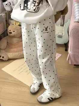 Милые и симпатичные повседневные брюки с медведем, женские, осень-зима 2024, новые утолщенные бархатные маленькие свободные прямые широкие брюки S