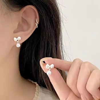 Милые и симпатичные серьги-бантики с жемчугом, легкие роскошные серьги в стиле принцессы