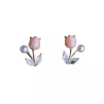 Милые и симпатичные серьги с розовым тюльпаном и жемчугом, высококачественный, легкий, роскошный, нишевый дизайн, универсальный