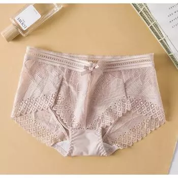 Милые и удобные брюки с бантом, дышащие сексуальные хлопковые брюки с низкой талией, кружевные треугольные брюки M миндальный