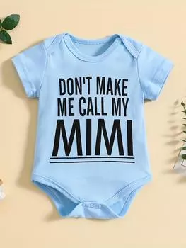 Милые и удобные хлопковые детские комбинезоны с короткими рукавами и забавным принтом «НЕ ЗАСТАВЛЯЙТЕ МЕНЯ ЗОВАТЬ МИМИ» 0-3m синий