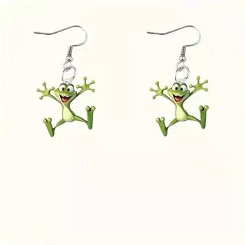 Милые и забавные серьги в виде мультяшной лягушки зелёный