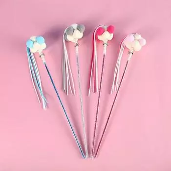 Милые игрушки для кошек Фея Забавная кошачья палочка с лентой из перьев Устойчивая к укусам забавная кошачья палочка с колокольчиком Игрушка для кошек Игрушка для кошек Танцорская палочка для кошек серый