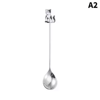 Милые картины кошка 304 ложка из нержавеющей стали полая для кофе, чая, десертная ложка, кухонная посуда, подарки для студентов, детей