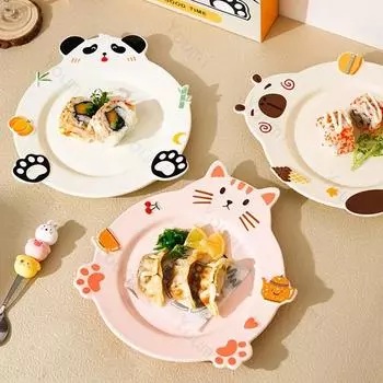 Милые керамические тарелки с изображением животных из мультфильмов для завтрака, фруктов, йогурта, вкусных блюд, обеденной тарелки, изысканных подарков на день рождения