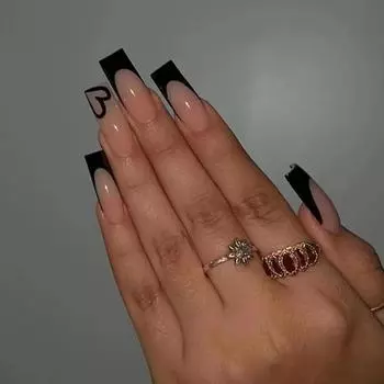 Милые классные длинные балетные накладные ногти, черные французские простые длинные балетные ногти, накладные ногти ко Дню святого Валентина, 24 штуки