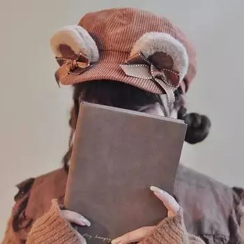 Милые клетчатые шапки-газетчики с медвежьими ушками для женщин, осенне-зимние, повседневные, универсальные, с изображением лица, маленькие, ретро, восьмиугольные береты 56-58cm чёрный