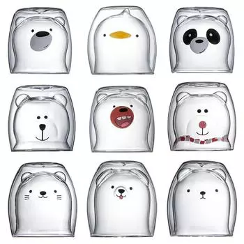 Милые кофейные кружки 250 мл, чайная чашка в виде медведя, утки, кота, двухстенные стеклянные кружки для молока в офисе и для личных подарков на день рождения, Рождество 250ml