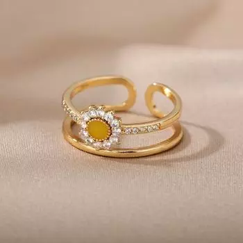 Милые кольца с маргаритками для женщин, циркон, сладкий двойной мини-цветок, открытое регулируемое кольцо на палец, свадебное украшение в стиле бохо, подарок для женщин белый