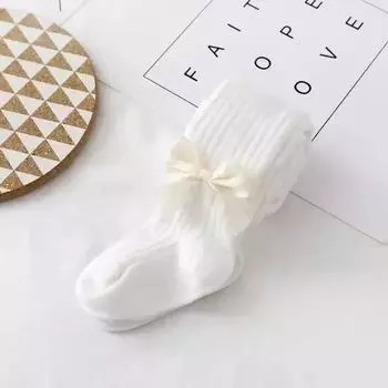 Милые колготки с бантиком для девочек, вязаные хлопковые зимние колготки для девочек, колготки детские с высокой талией, колготки для малышки 0-1Years(S)