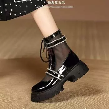 Милые короткие ботинки Martin со стразами спереди, на шнуровке, женские, с полой сеткой, на толстом каблуке, с толстой подошвой, классные ботинки 35 белый