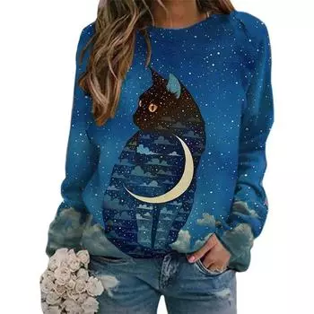 Милые кошачьи цветочные толстовки с цветочным принтом 3D для женщин, новые толстовки с круглым вырезом, повседневная уличная одежда Y2k, пуловеры Harajuku, женская одежда S