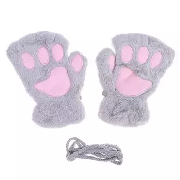 Милые кошачьи лапы, пушистые коготь, перчатки без пальцев, теплые мягкие плюшевые перчатки без пальцев с пандой, женские зимние перчатки с половиной пальца, рождественские подарки