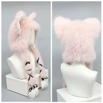 Милые кошачьи ушки, косички, плюшевые и утолщенные осенью и зимой, теплые, ветрозащитные и для защиты ушей, шапка Лэй Фэн изображает маленькую плюшевую женщину