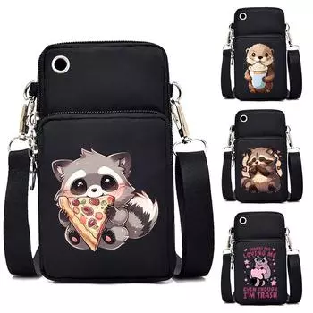 Милые кошельки и сумки с изображением пиццы в виде енота, женская мини-сумка для мобильного телефона, сумка через плечо с изображением енота, женские сумки через плечо