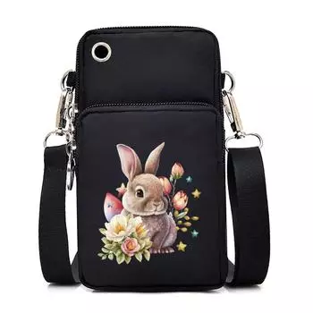 Милые кошельки и сумки с принтом кролика, женская мини-сумка для мобильного телефона, винтажная цветочная сумка на молнии через плечо, женские сумки через плечо коричневый