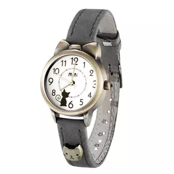 Милые кошки для девочек, серый кожаный ремень, школьные часы для девочек, детские часы, fq234