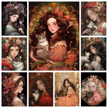 Милые кошки и симпатичные девушки, личность, сделай сам, полная дрель, алмазная декоративная живопись Full Round 20x30CM