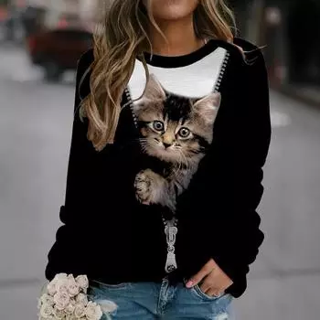 Милые кошки осень-зима 3D цифровая печать мода толстовка с капюшоном повседневный тренд с длинными рукавами женские топы пуловеры и длинные рукава женские S
