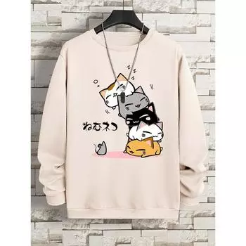 Милые кошки в виде стопки, одежда для сна, мужские толстовки с капюшоном, винтажные повседневные свободные толстовки с капюшоном, осенняя свободная одежда S