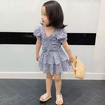 Милые костюмы для девочек в стиле кантри, блузка с цветочным принтом и складками на шнуровке, плюс юбка 13