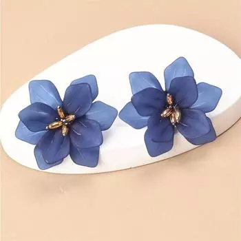 Милые красочные акриловые серьги-гвоздики с цветами в винтажном богемном стиле, подходящие для женщин, повседневные серьги-гвоздики синий