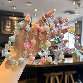 Милые красочные цветы бисерный брелок красочные бусины автомобильный брелок телефон чехол подвеска аксессуары чистый