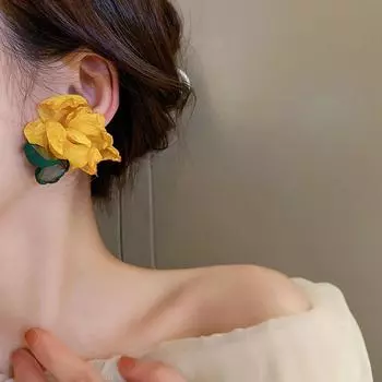 Милые красочные сетчатые серьги с цветами для девочек, богемные серьги-гвоздики, женские летние каникулы, пляжные украшения для ушей, аксессуары жёлтый
