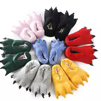 Милые креативные мужские и женские зимние фланелевые хлопковые тапочки с лапами динозавров и мультфильмами животных L(for Men) чёрный