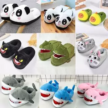 Милые крокодиловые нескользящие тапочки унисекс с акулой, зимние теплые домашние милые мультяшные плюшевые тапочки 35-43 синий