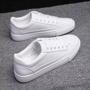 Милые кроссовки женские на плоской подошве, весенние, из искусственной кожи, на шнуровке, на низком каблуке, с круглым носком, повседневные туфли для женщин, однотонные, на плоской подошве, вулканизированные туфли больших размеров 35 белый