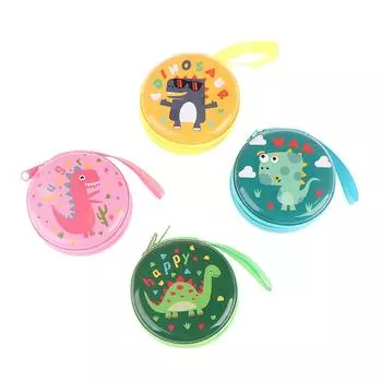 Милые круглые кошельки с динозаврами, милый кошелек с принтом на молнии, кошелек для мелочей для мальчиков и девочек, сумка для хранения наушников зелёный