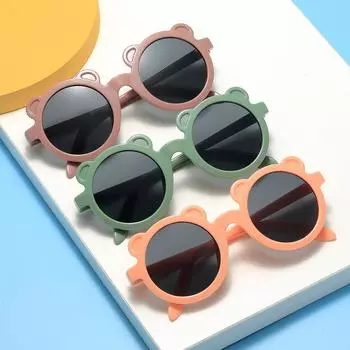 Милые круглые солнцезащитные очки для мальчиков и девочек, детские солнцезащитные очки с милым мультяшным медведем UV400, модный детский подарок на день рождения синий