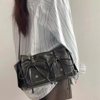 Милые крутые сумки на плечо с бантом, женские новые винтажные мягкие кожаные карманные сумки, кошельки, женские ретро-черные сумки, эстетичные