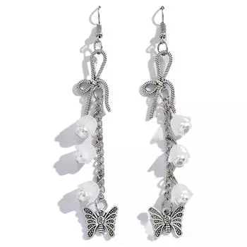 Милые крутые висячие серьги, длинные серьги-подвески с цветком и бабочкой, эффектные ювелирные изделия, модные маленькие серьги-кольца