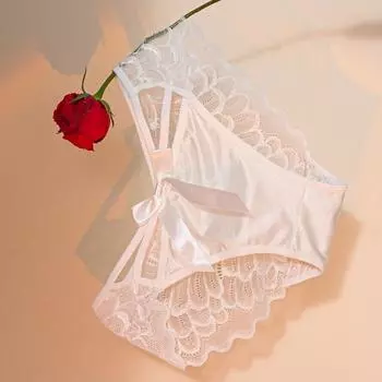 Милые кружевные сетчатые трусы во французском стиле с заниженной талией, элегантные атласные трусики на каждый день M