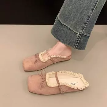 Милые кружевные тапочки-сумочки конфетного цвета для женщин, весна-лето, новая верхняя одежда с бантом, нежный ветер, вечерние туфли 35 розовый