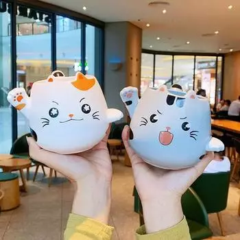 Милые кружки с изображением кота и ложками, креативная керамическая кружка с кошачьей лапкой для кофе, чая, молока, овсянки, большой емкости, чашки с изображением животных, забавный подарок 401-500ml