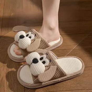 Милые льняные тапочки для женщин, всесезонные домашние, комнатные, впитывающие пот, дышащие, противоскользящие, хлопковая и льняная ткань для мужчин 36-37 бежевый