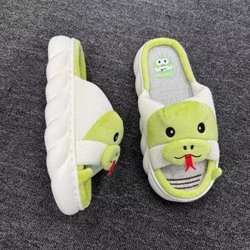 Милые льняные тапочки со змеиным рисунком 2025 года, четырехсезонные мужские и женские пары, домашние нескользящие сандалии на толстой подошве 36-37 [One size smaller]