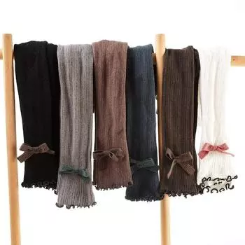 Милые леггинсы с бантом для девочек, детские однотонные универсальные брюки с девятью точками (169), темно-коричневый, код XXL L