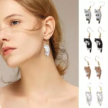 Милые маленькие серьги-крючки для кошек с изображением мультяшной девушки-цветка и кошки, сладкая и свежая текстура One Size чёрный