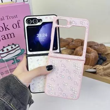 Милые маленькие сердечки с принтом, тонкий складной чехол из 2 предметов для Samsung Z Flip6 Flip5 Flip4 Flip3, мягкий противоударный защитный чехол из искусственной кожи для телефона Samsung Z Flip6 розовый