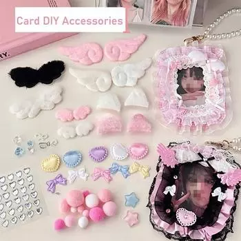 Милые материалы для открыток своими руками, кружевной бант, звезды, жемчужные крылья, держатель для карт, украшение для девочек своими руками, нашивка, аксессуары для украшений