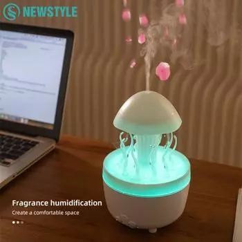 Милые медузы, вращающиеся ночники с увлажнителем, эфирные масла, диффузор, светодиодная лампа для сна, увлажнитель с дистанционным управлением US белый