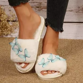 Милые меховые тапочки женские меховые шлепанцы повседневные плоские туфли на низком каблуке плюшевые женские туфли сплошные бабочка-узел домашние меховые тапочки большого размера 36 зелёный